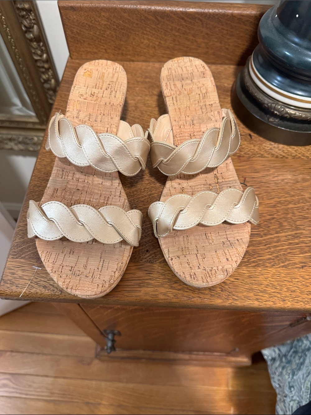 XOXO Braided Strap Cork Slide Sandals - Cream